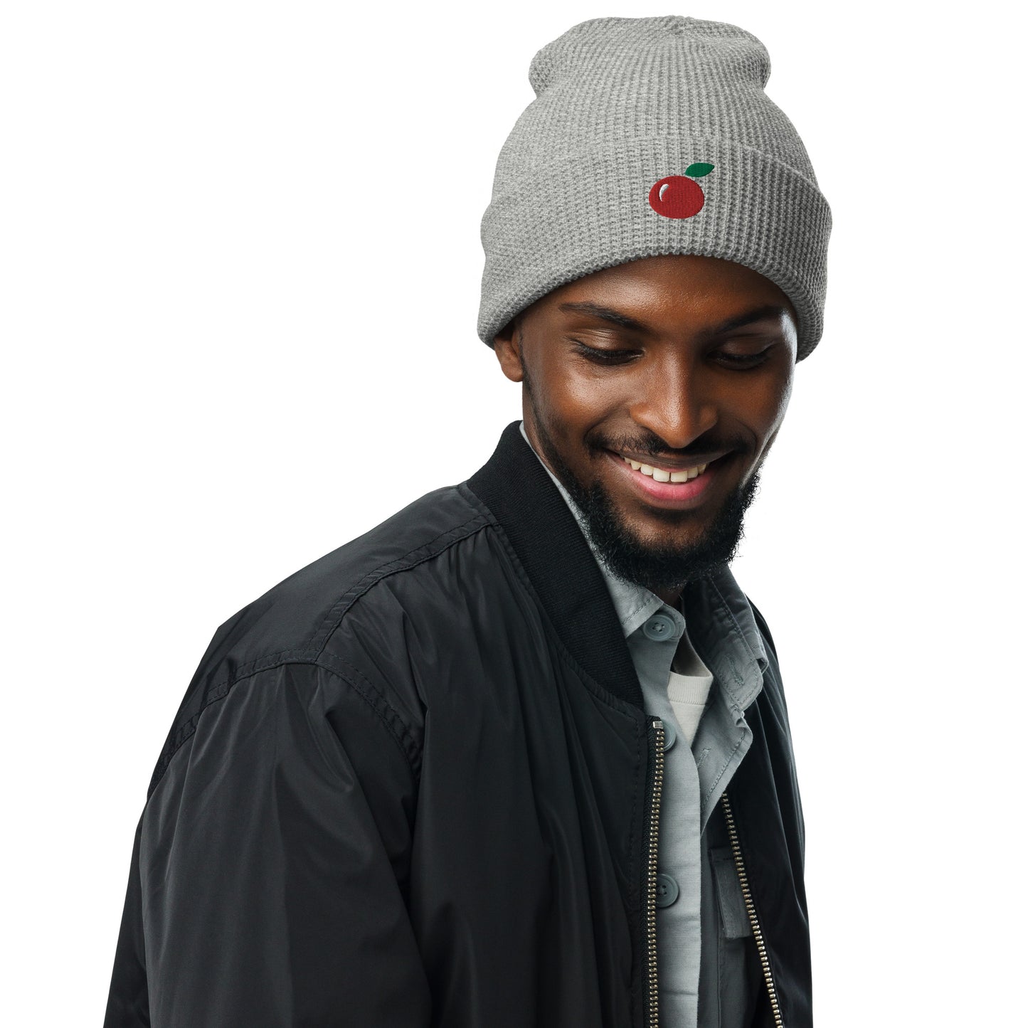 Cherry Love Waffle Weave Beanie - Light and Dark Gray